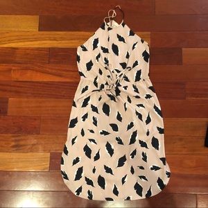 Pink and Navy High-neck Feather Dress